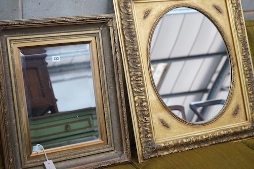 Two Victorian style rectangular gilt frame wall mirrors, larger width 68cm, height 76cm